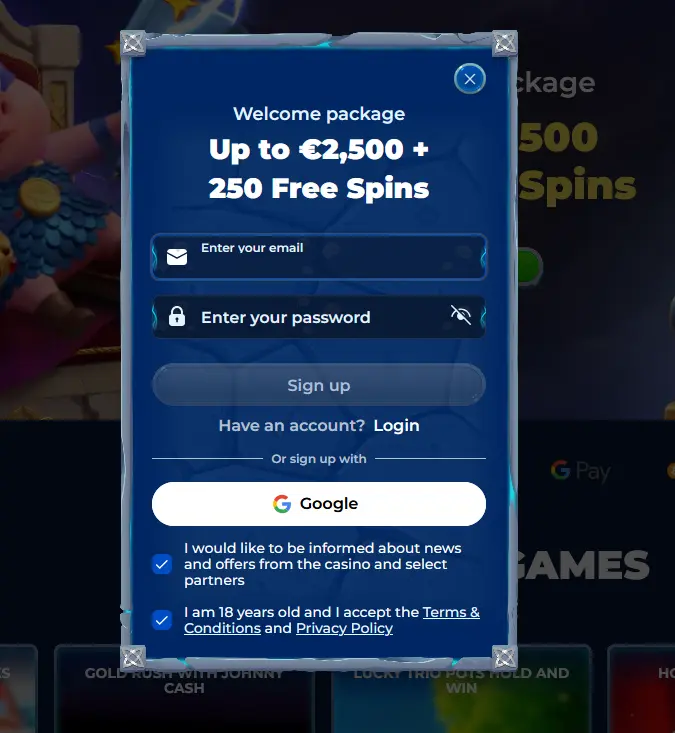 God of Coins account registration form for new Australian players